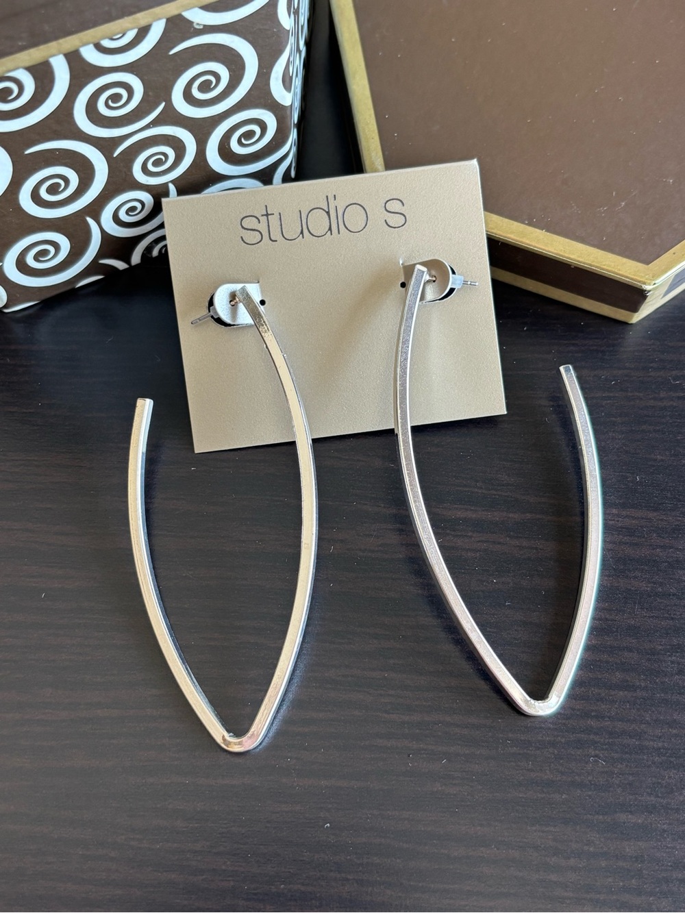 Statement Silver Tone Open V Hoop Earrings